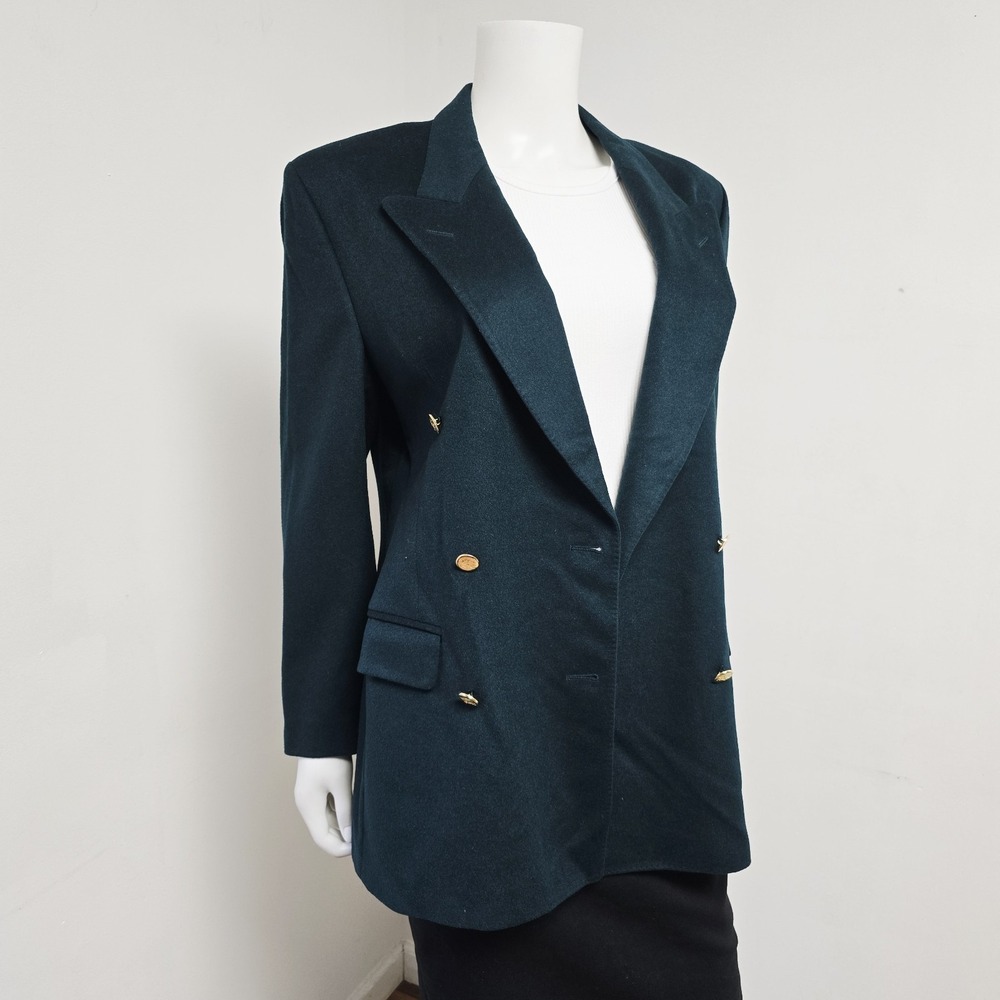 Burberrys England Blazer Jacket Size 10 Wool Cashmere Double Breasted Green Prep - Picture 4 of 16